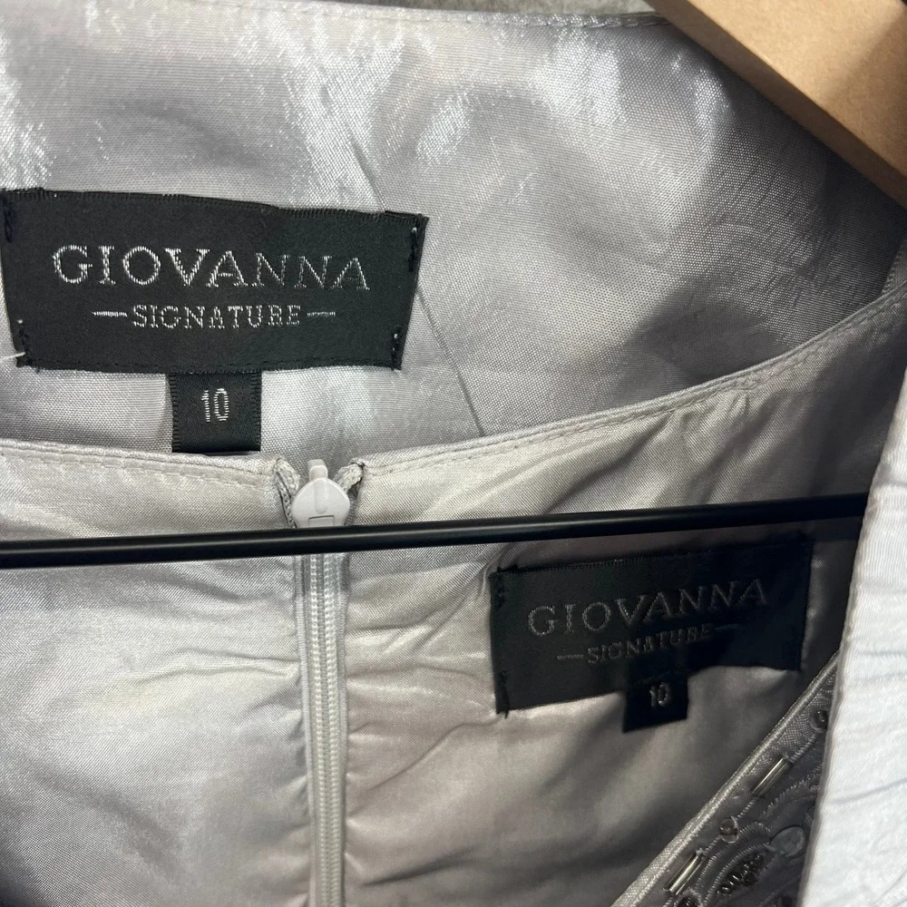 Giovanna Dress Jacket Set Womens 10 Silver Beaded Formal Mother of Bride Good‎
